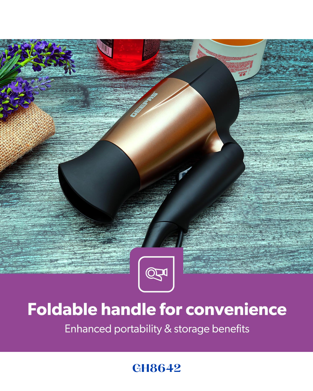 GEEPAS MINI HAIR DRYER WITH FOLDABLE HANDLE 1600W