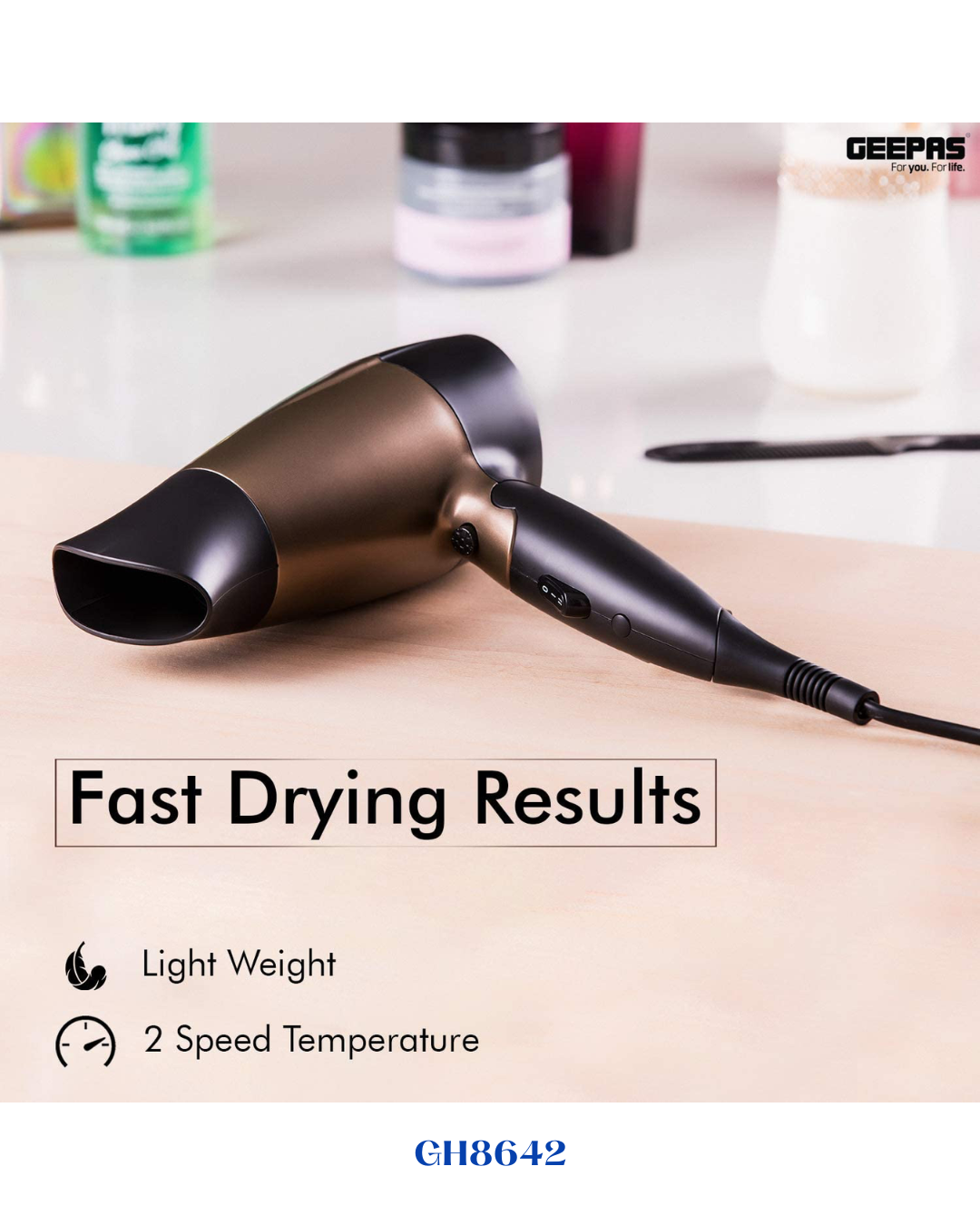 GEEPAS MINI HAIR DRYER WITH FOLDABLE HANDLE 1600W