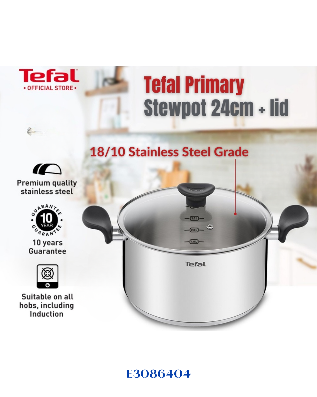 TEFAL STAINLESS STEEL PRIMARY STINLESS STEEL STOCKPOT 10.3 L 28CM