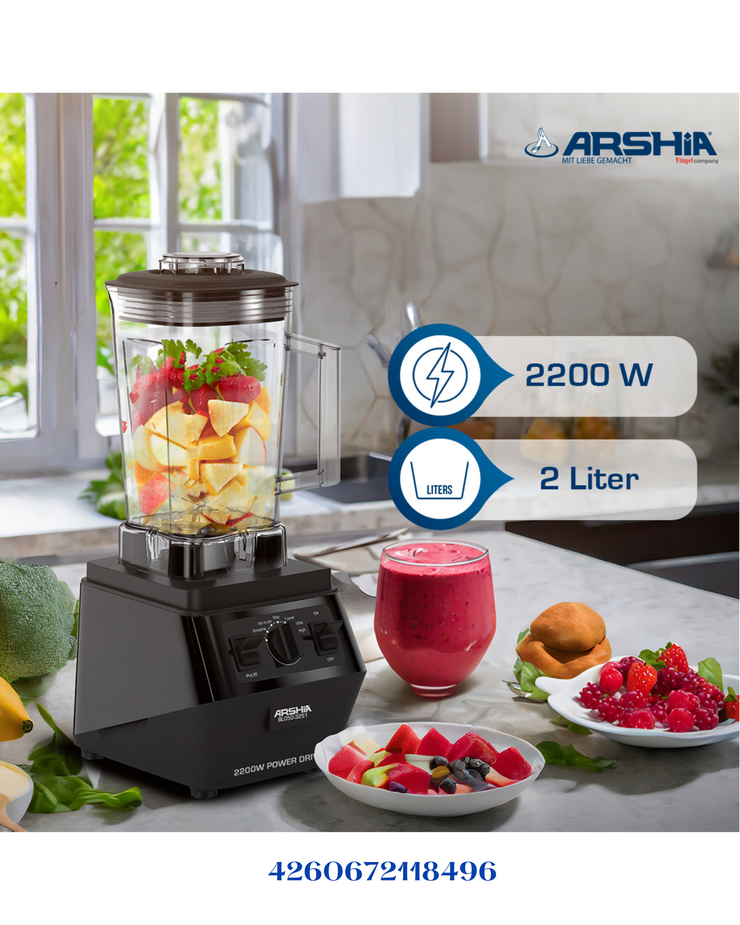 خلاط عرشيا برو بلاستيك 2200 واط 2 لتر