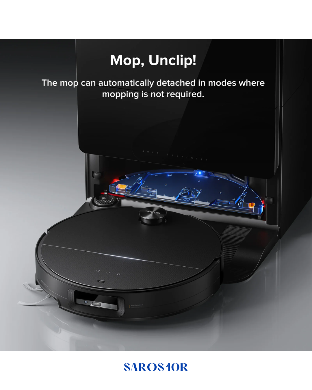 مكنسة روبوروك ساروس 10 – بطارية 6400 مللي أمبير، 22000 باسكال - أسود