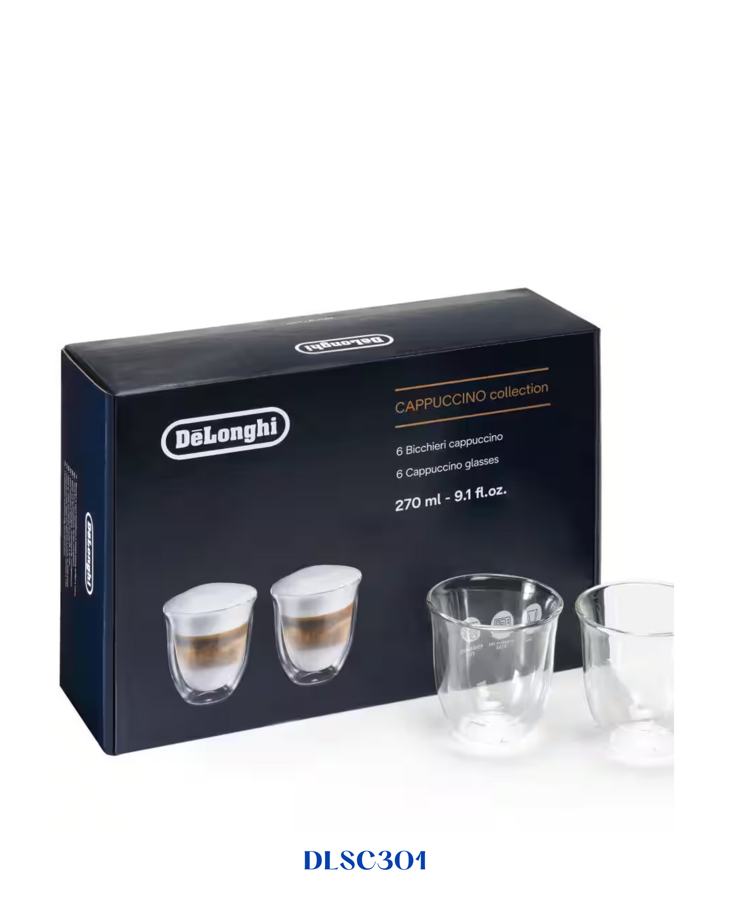 DELONGHI CAPPUCCINO DOUBLE WALL GLASSES 270 ML (SETOF6)