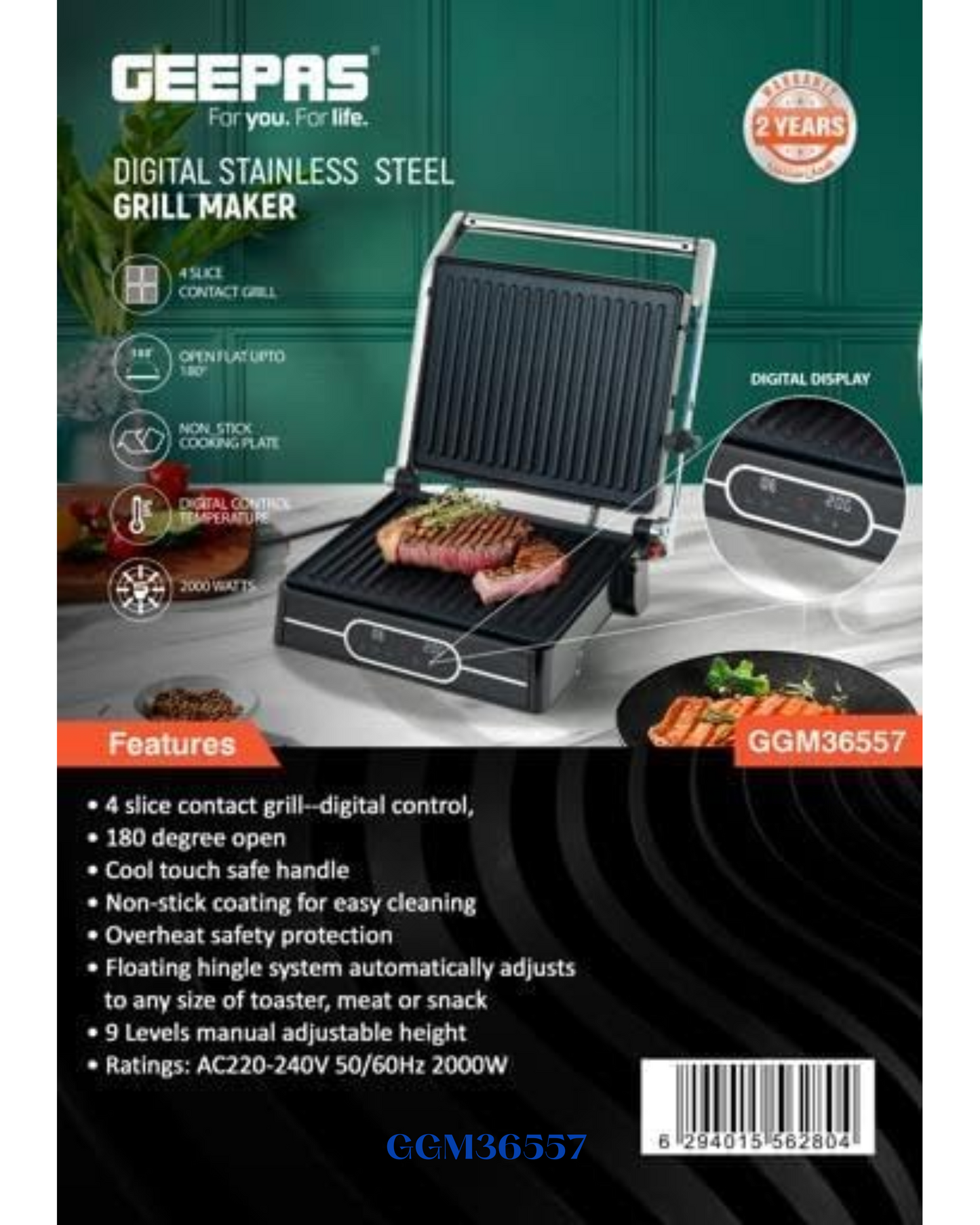GEEPAS DIGITAL STAINLESS STEEL GRILL MAKER 2000W