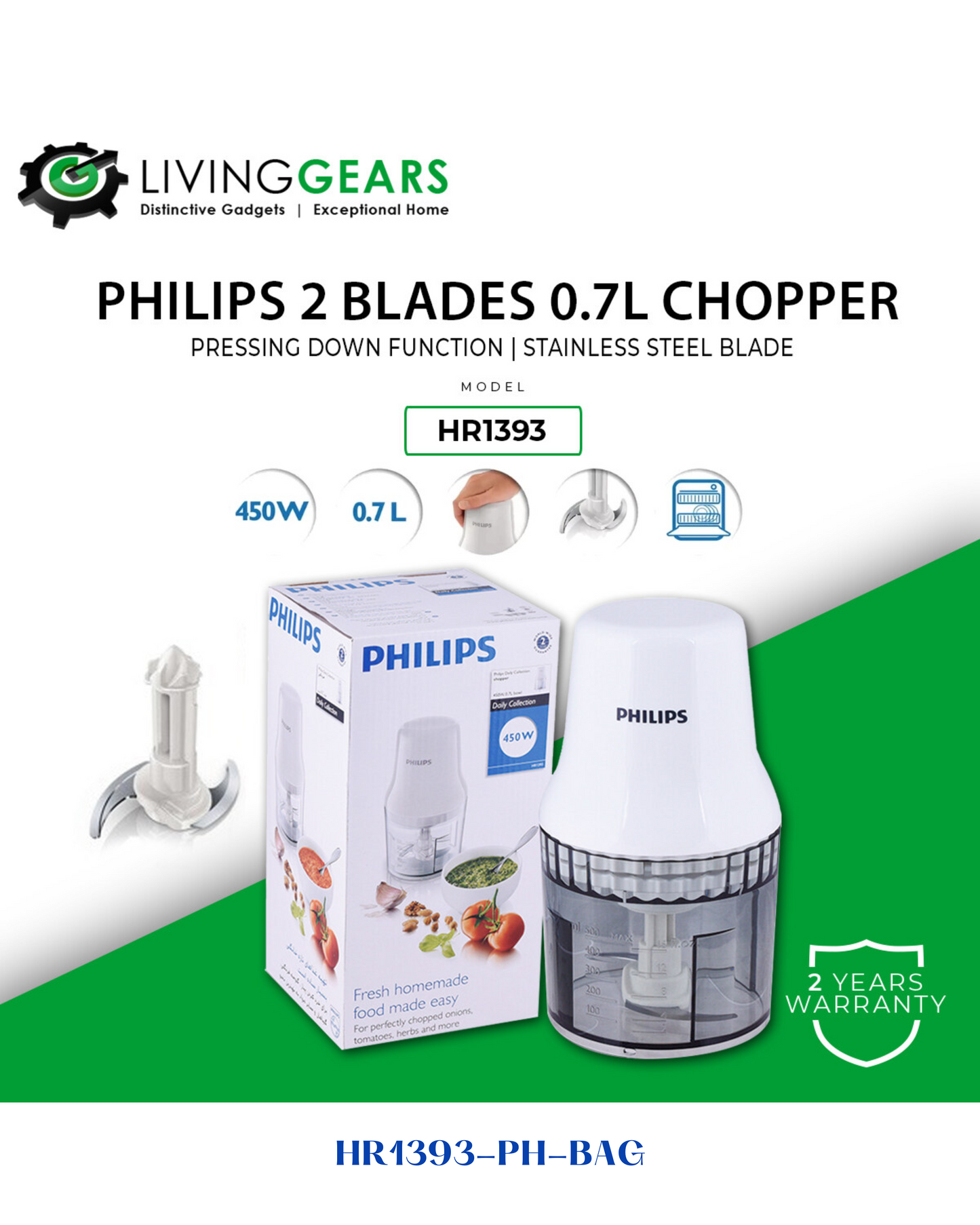 PHILIPS DAILY COLLECTION CHOPPER 450W 0.7L