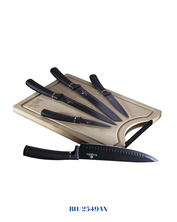 BERLINGER HAUS MATTE BLACK 6 PCS KNIFE WITH BAMBOO BOARD