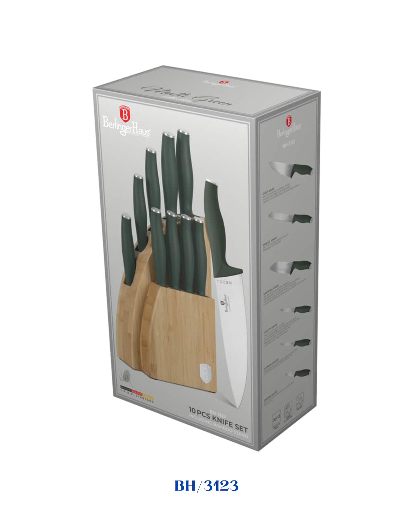BERLINGER HAUS MATTE GREEN COLLECTION KITCHEN KNIFE SET 10 PCS