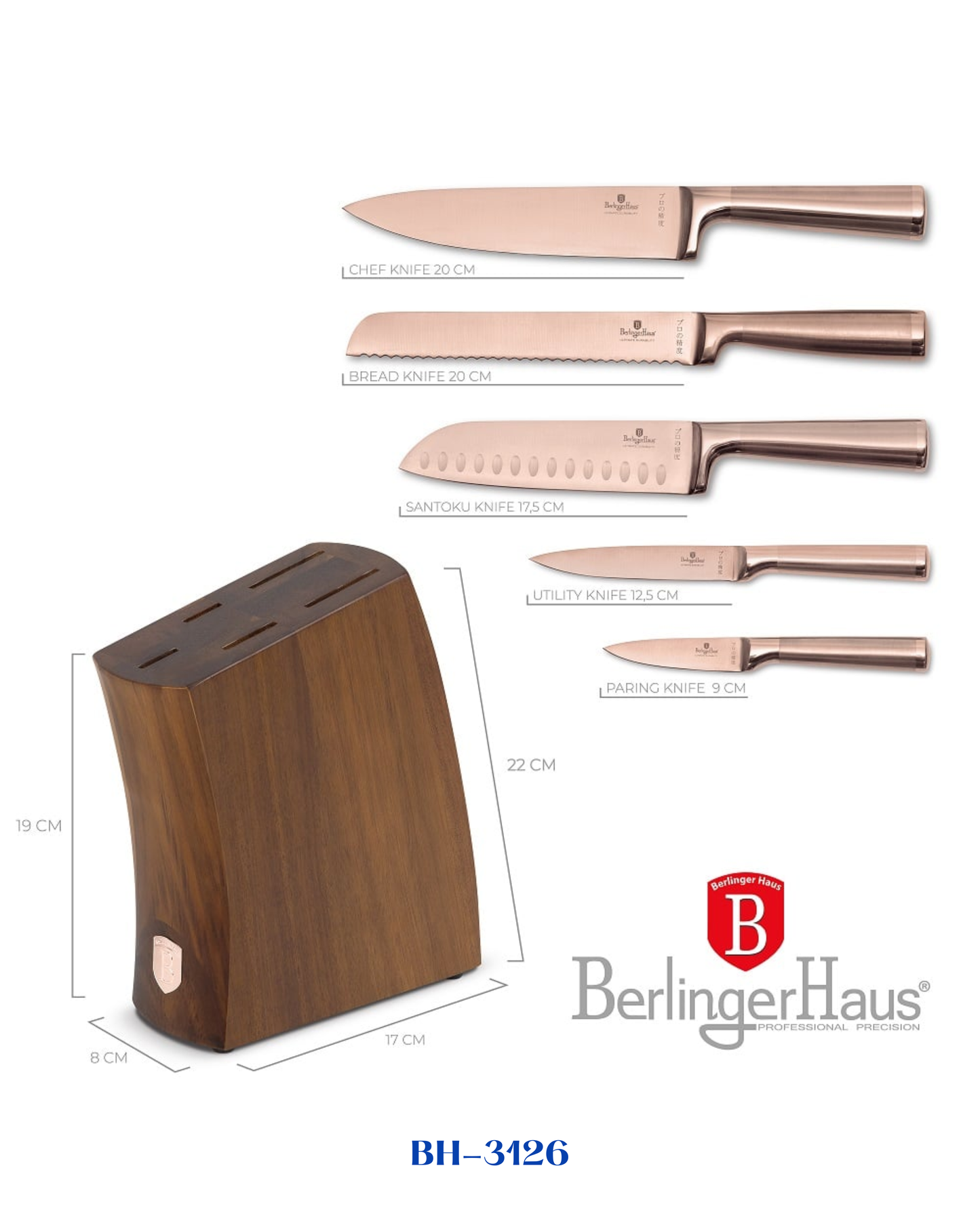 BERLINGER HAUS 6 PCS KNIFE SET WITH ACACIA WOOD STAND
