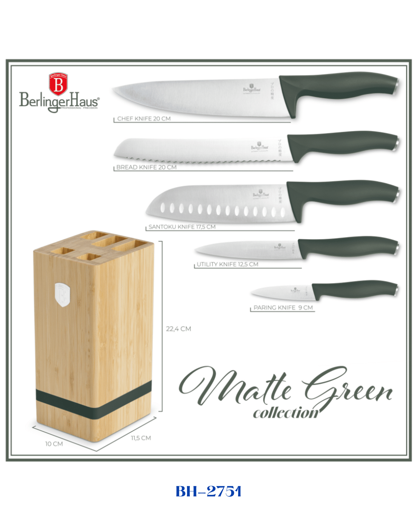 BERLINGER HAUS 6 PCS KNIFE SET WITH BAMBOO STAND