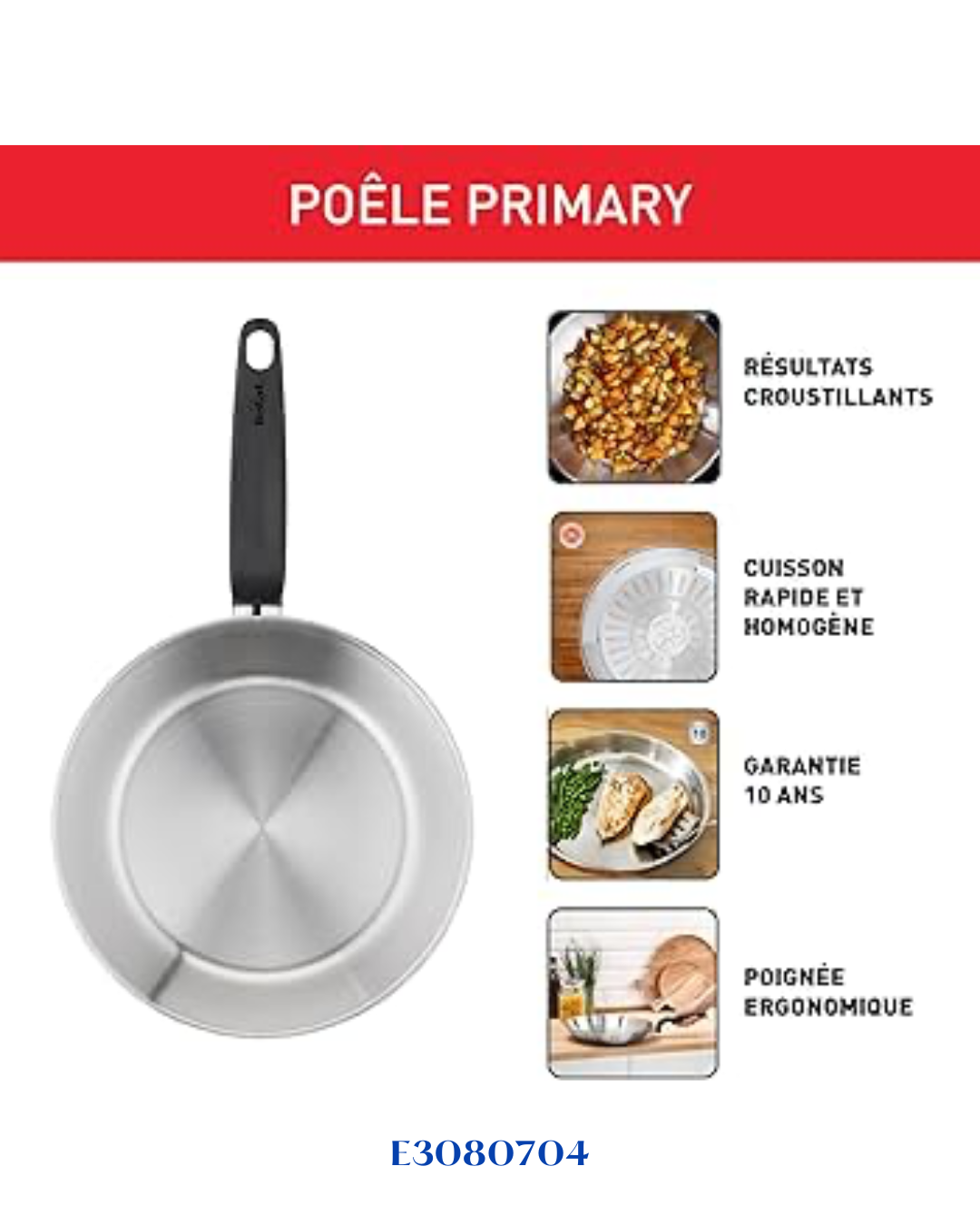 TEFAL PRIMARY STAINLESS STEEL FRYING PAN 30CM