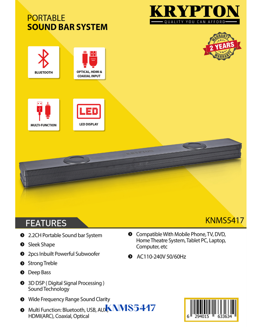 KRYPTON PORTABLE SOUND BAR SYSTEM