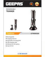 GEEPAS RECHARGEABLE TRIMMER, 600MAH