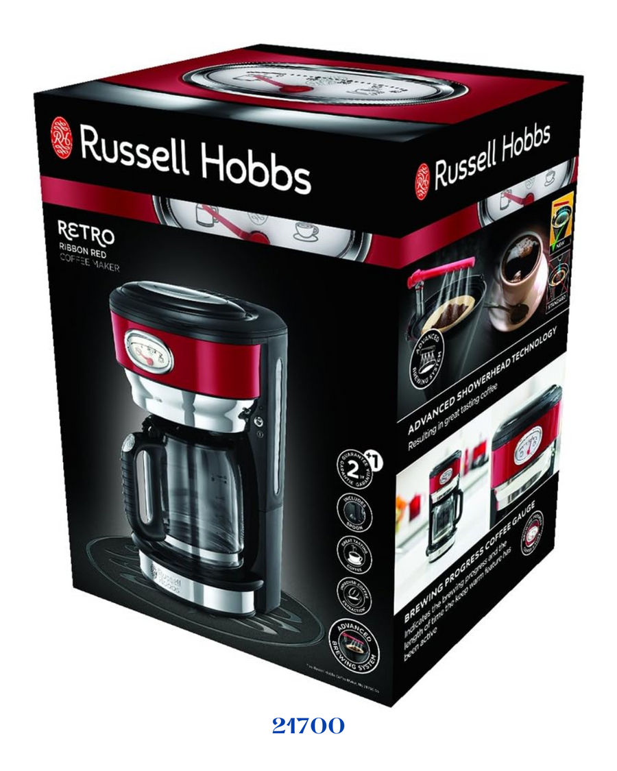 RUSSELL HOBBS RETRO RIBBON RED COFFEE MAKER 1000W