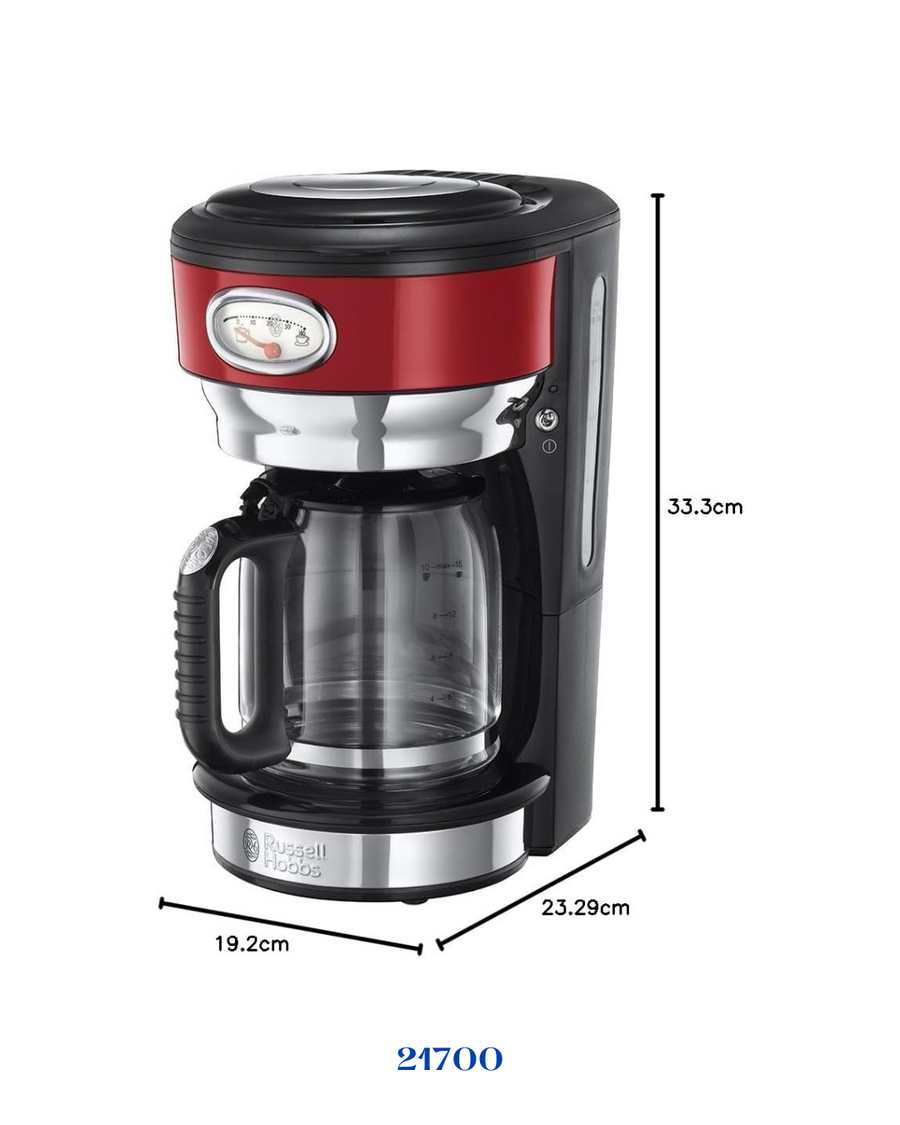RUSSELL HOBBS RETRO RIBBON RED COFFEE MAKER 1000W
