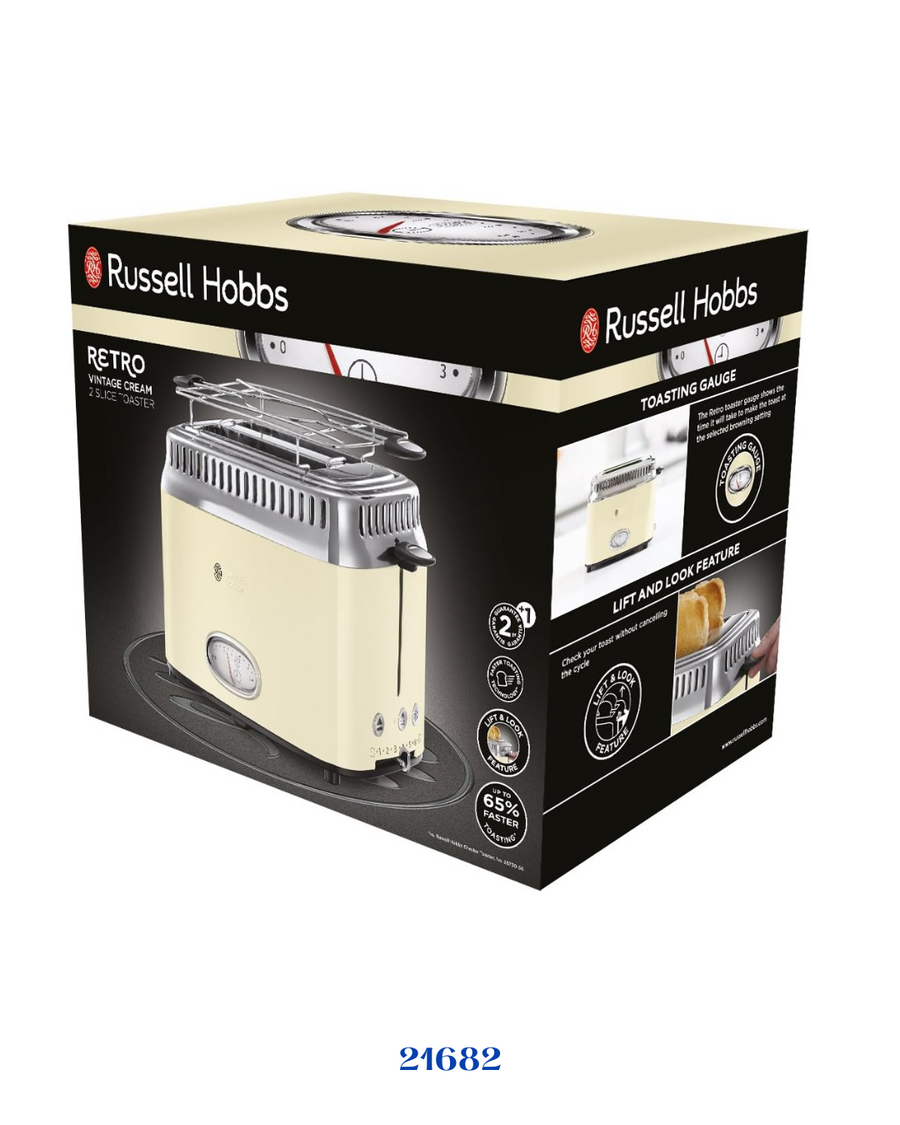 RUSSELL HOBBS RETRO VINTAGE CREAM 2 SLICE TOASTER 1300W