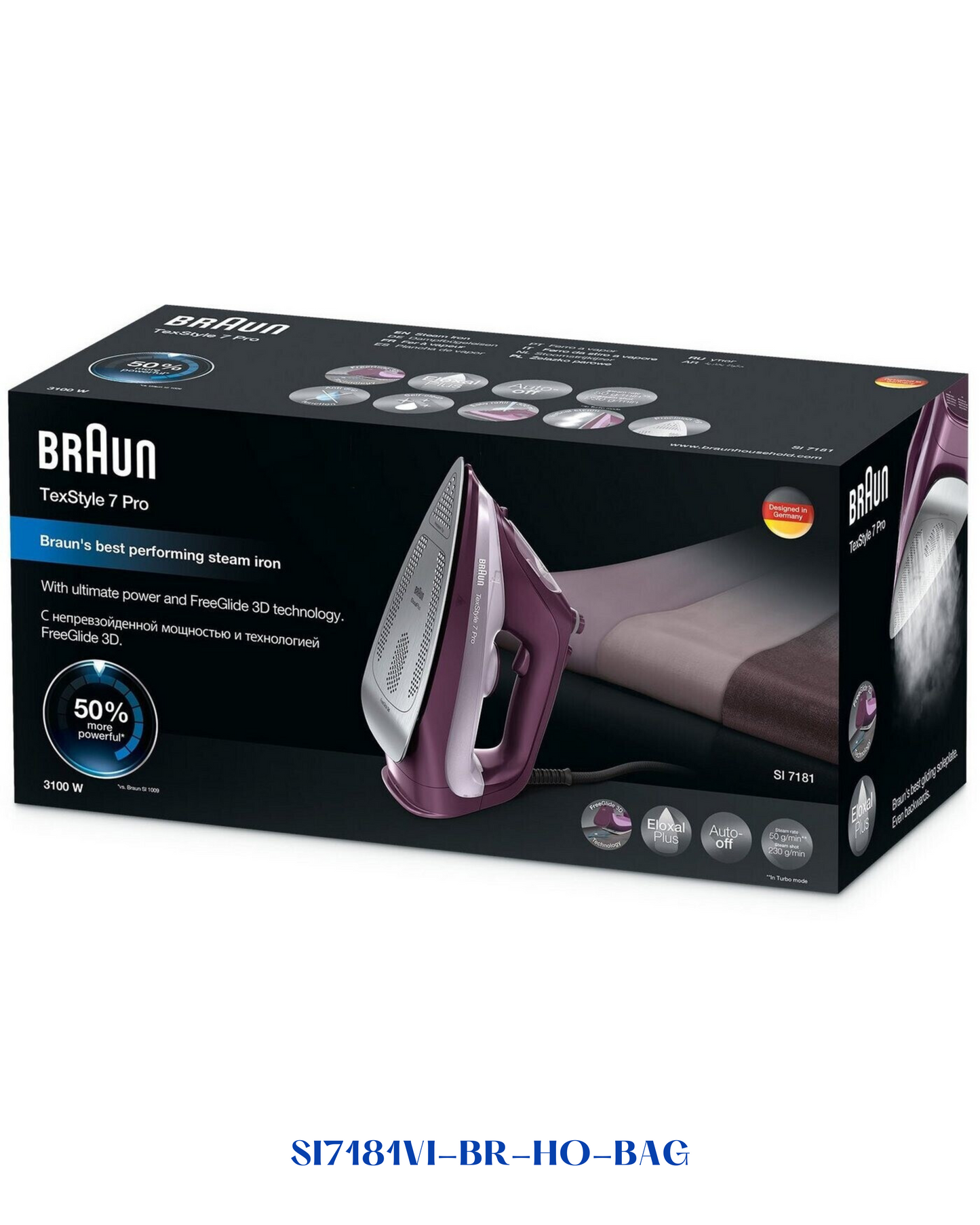 BRAUN TEXSTYLE 7 PRO STEAM IRON  VIOLET 3100W