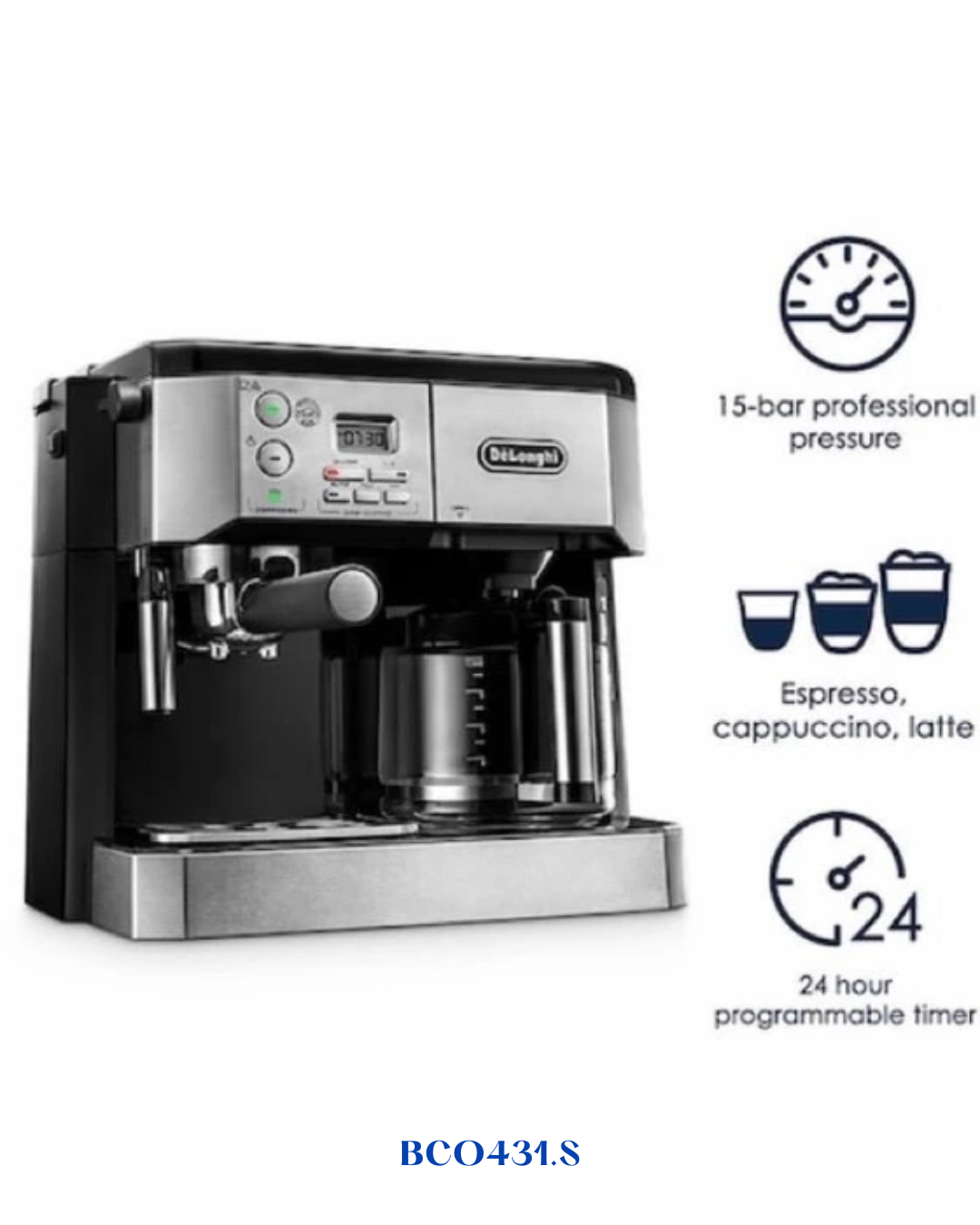 DELONGHI COMBI COFFEE MACHINE – SILVER & BLACK