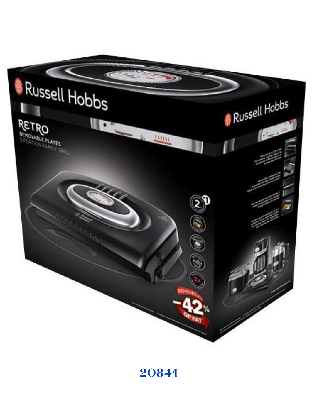 RUSSELL HOBBS RETRO CLASSIC NOIR REMOVABLE PLATES GRILL 1300W