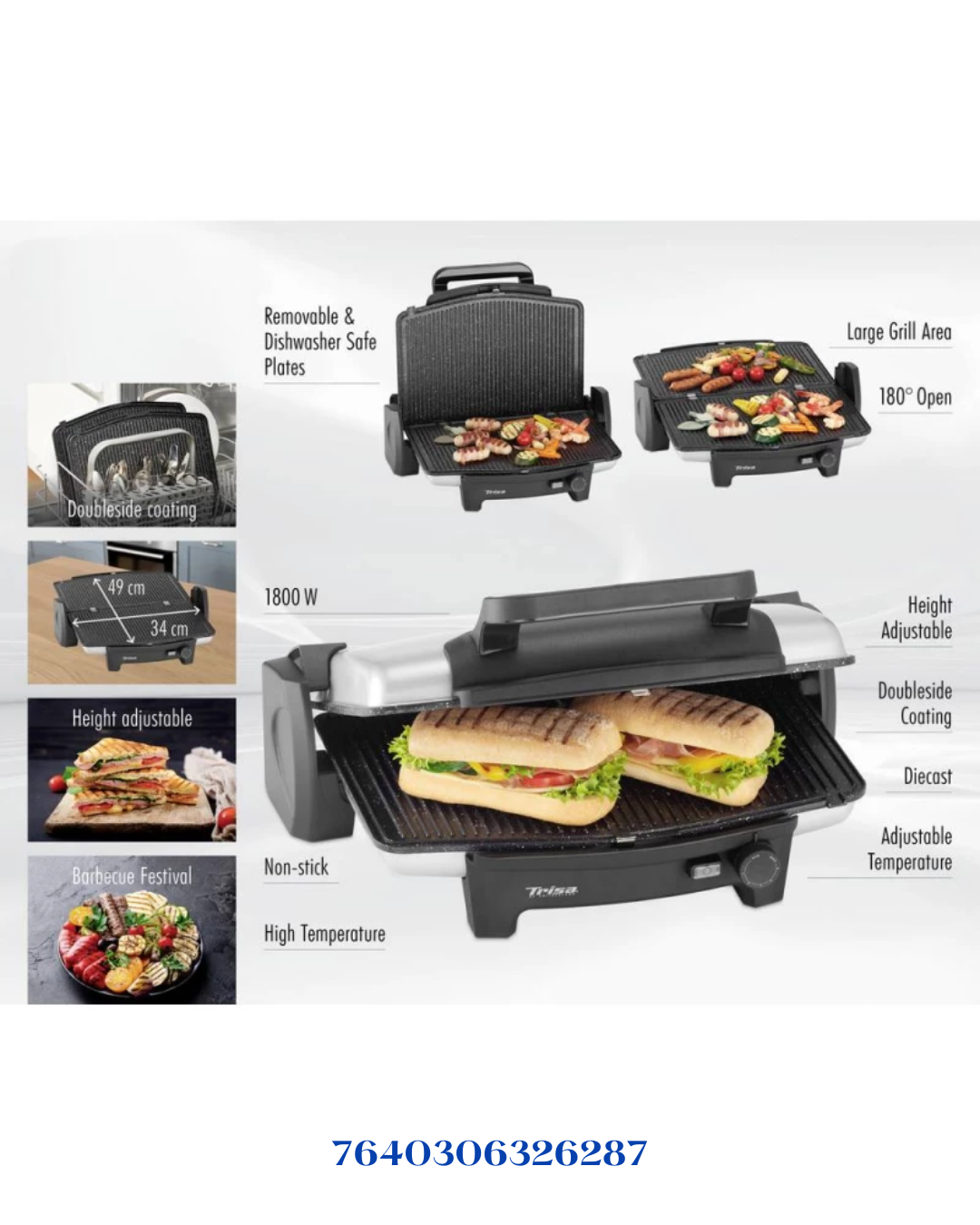 TRISA DOUBLE PLATE BARBECUE GRILL "HOT SNACK" 1800W
