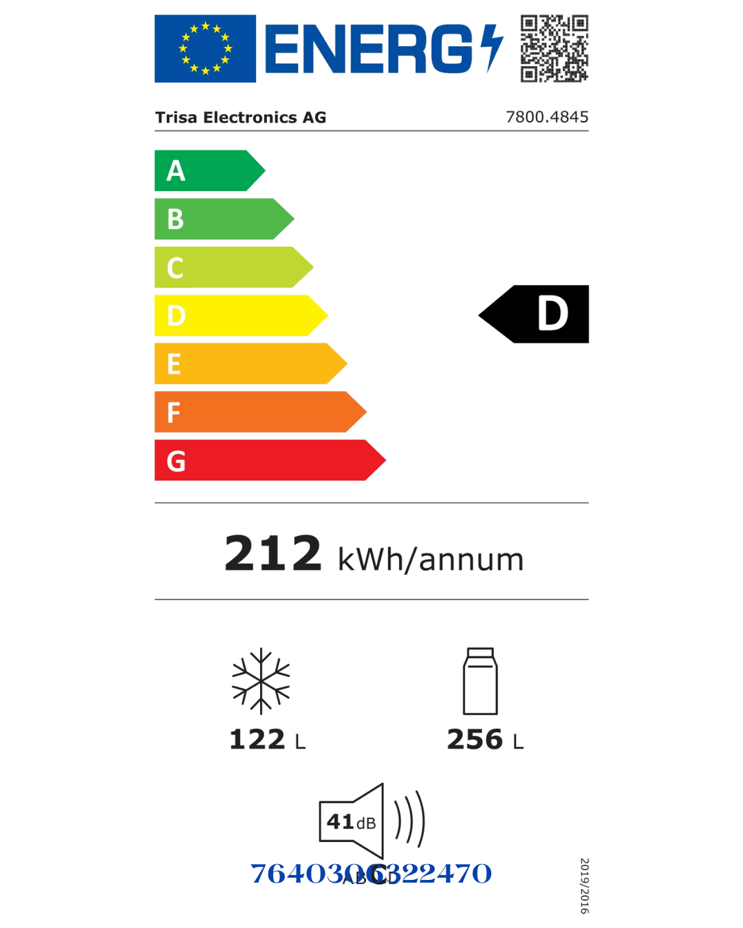 TRISA COMBI FRIDGE BLACK   223W 378L
