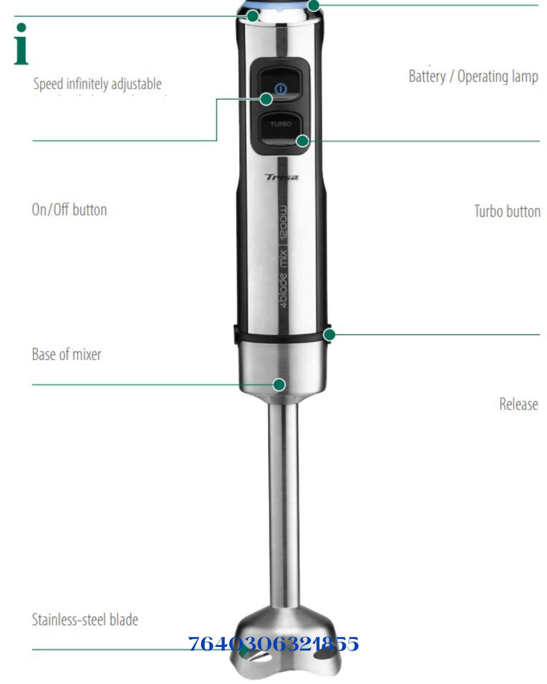 TRISA 4BLADE MIX HAND BLASTIC BLENDER 1200W
