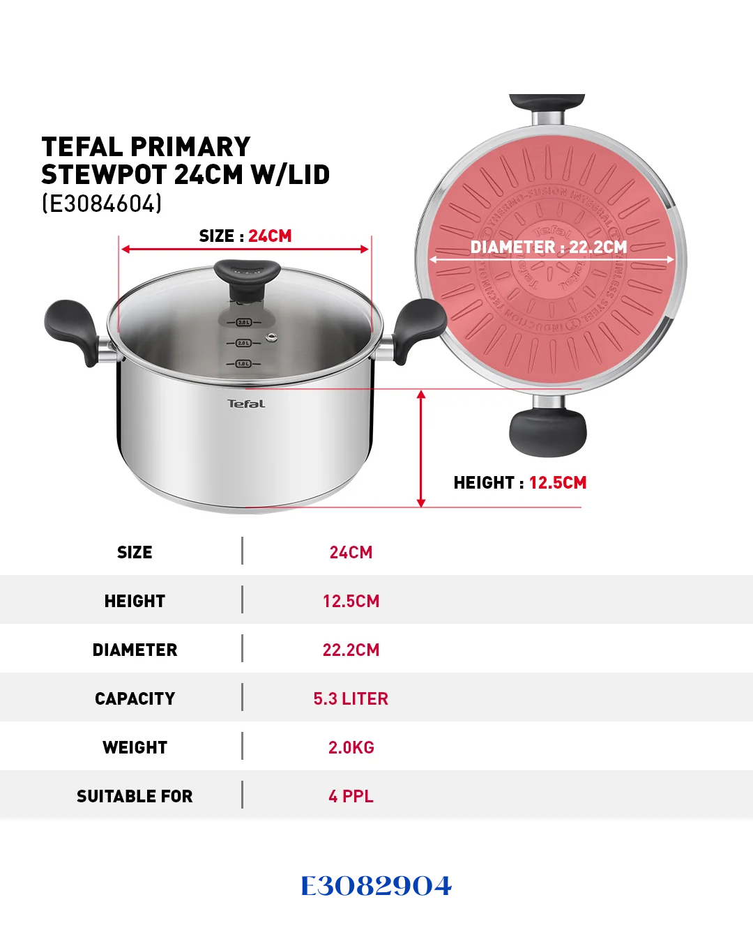 TEFAL STAINLESS STEEL PRIMARY STEWPOT 5 L 24 CM