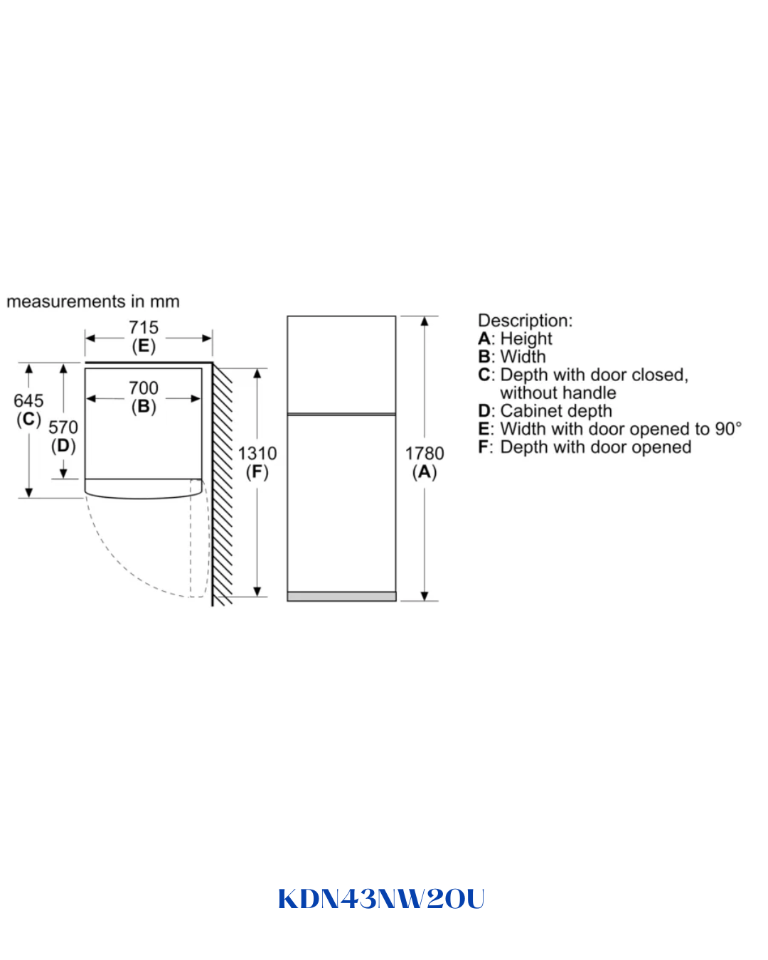 BOSCH FREESTANDING FRIDGE‑FREEZER 365 L A+