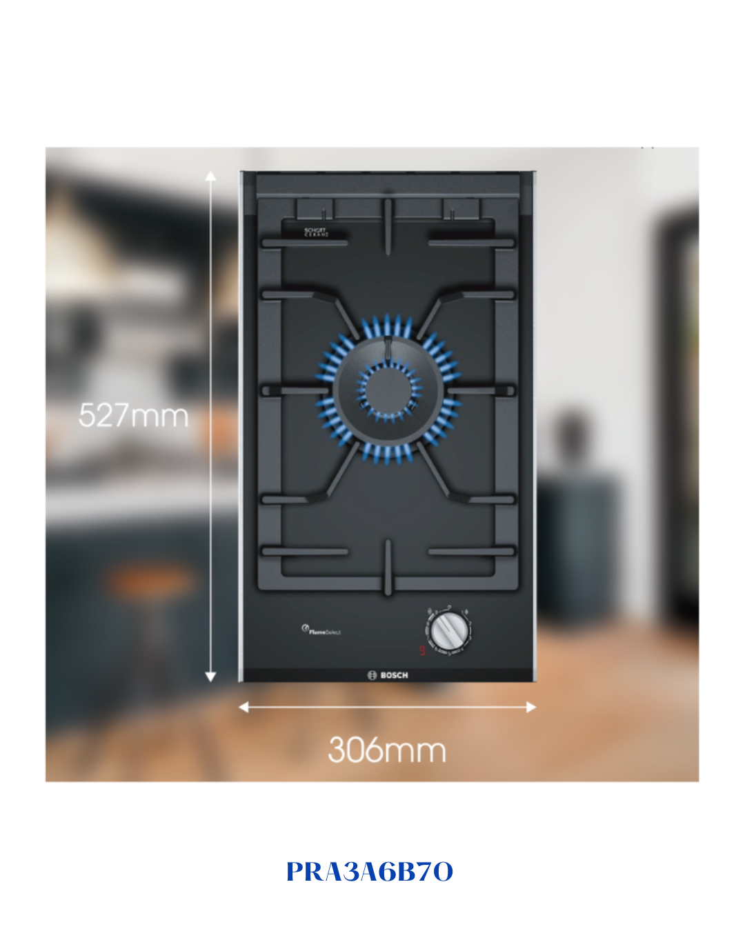 BOSCH BUILT-IN GAS HOB BLACK CERAMIC GLASS – 6100W – 30CM