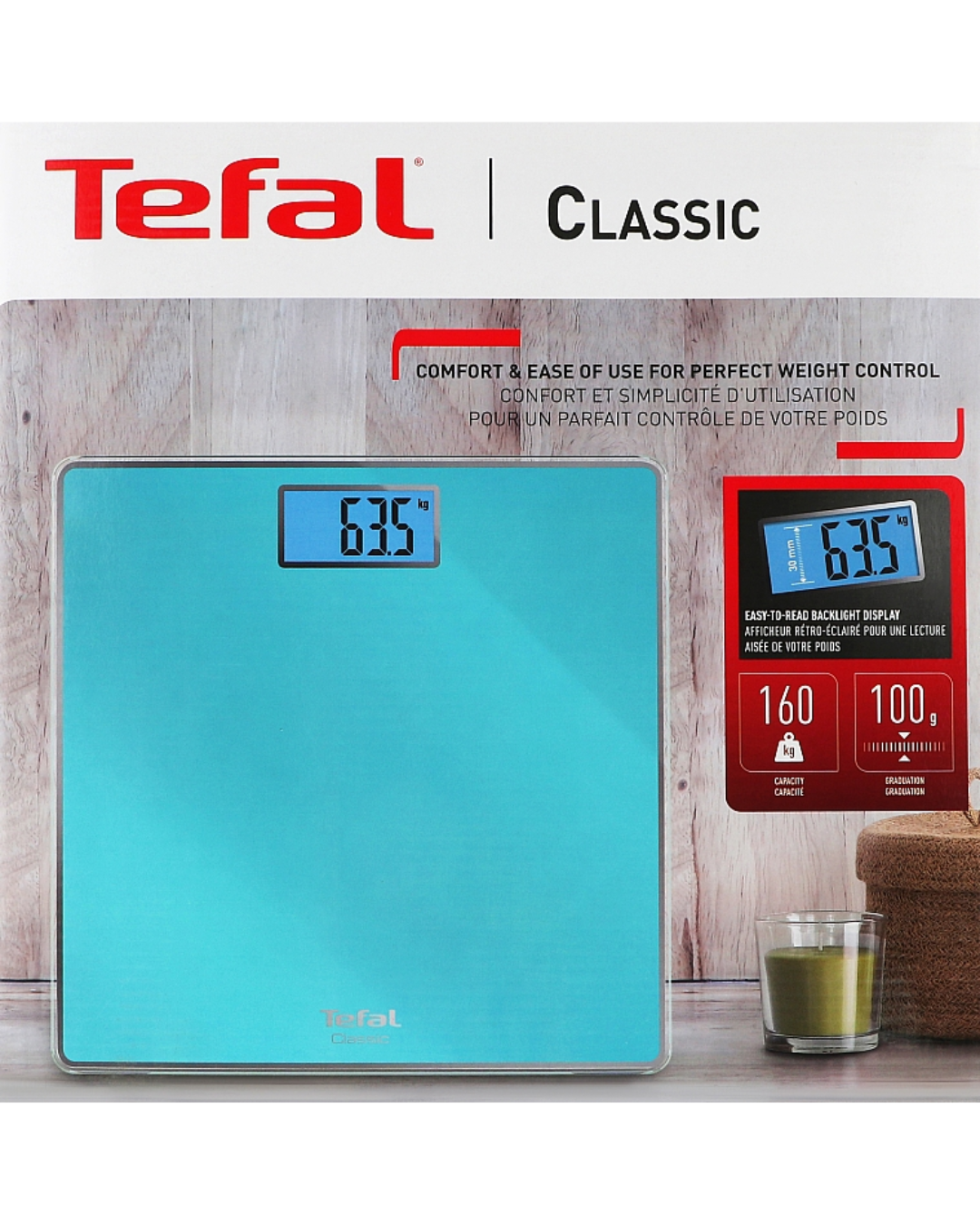 TEFAL CLASSIC BATHROOM SCALE, 160 KG CAPACITY