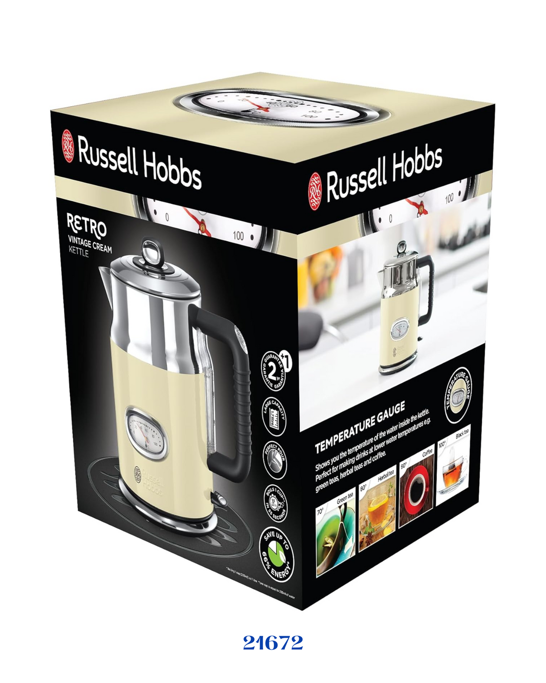 Russell Hobbs Retro Vintage Cream Kettle 2400W 1.7L