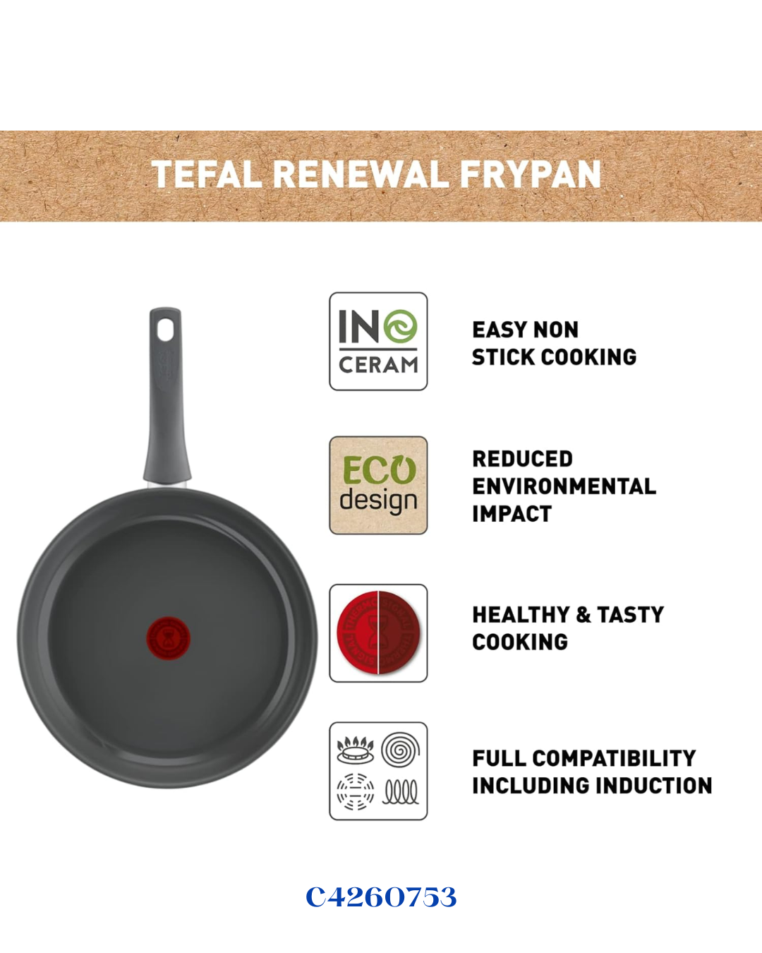 TEFAL RENEWAL NON-STICK CERAMIC FRY PAN 30CM