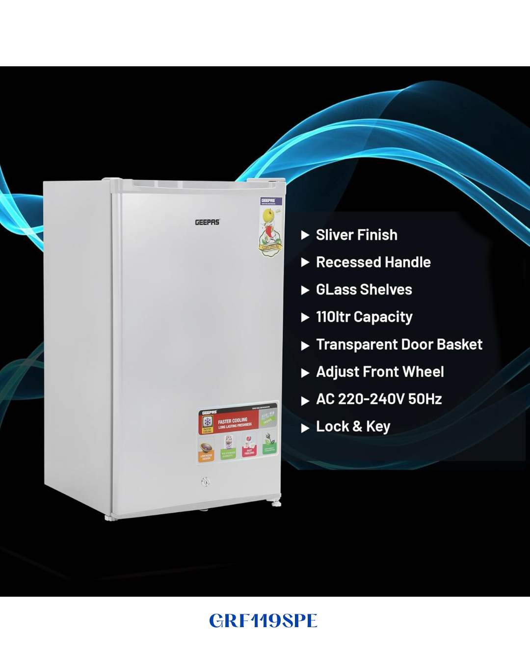 GEEPAS SINGLE DOOR REFRIGERATOR 110L