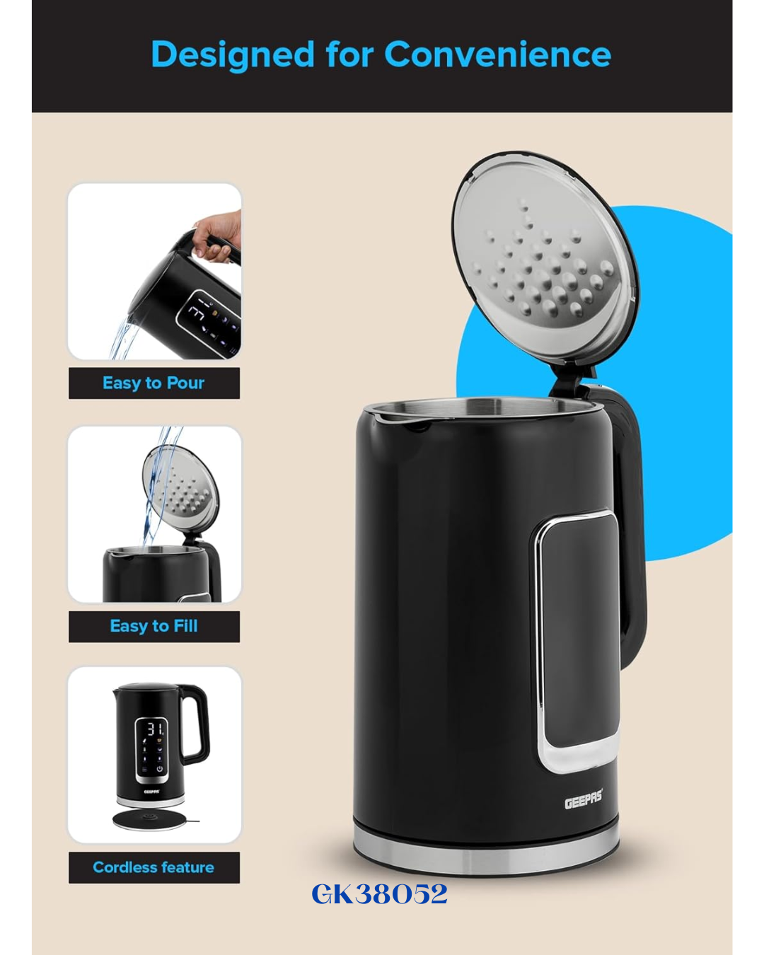 GEEPAS ELECTRIC KETTLE 1800W 1.7L
