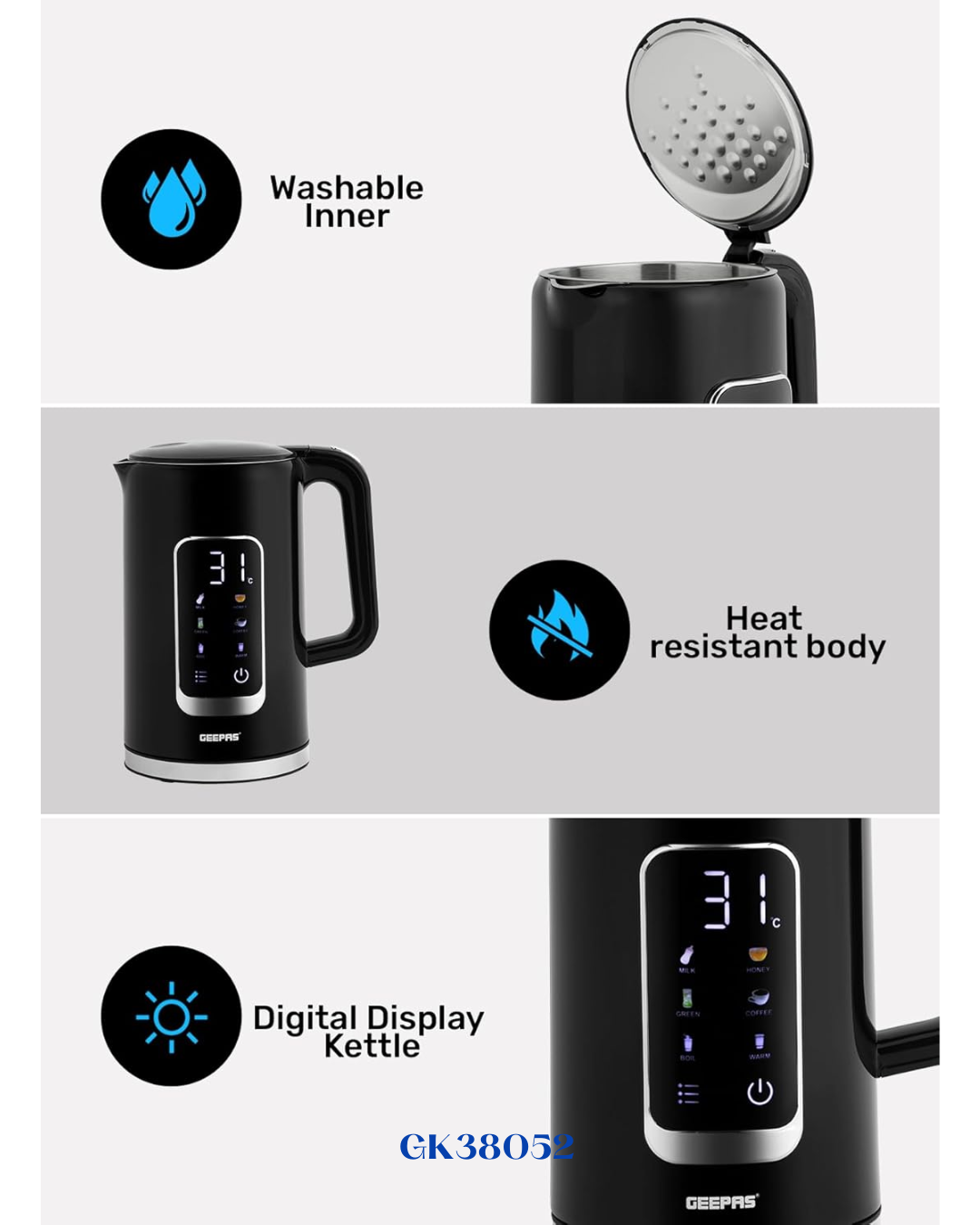 GEEPAS ELECTRIC KETTLE 1800W 1.7L