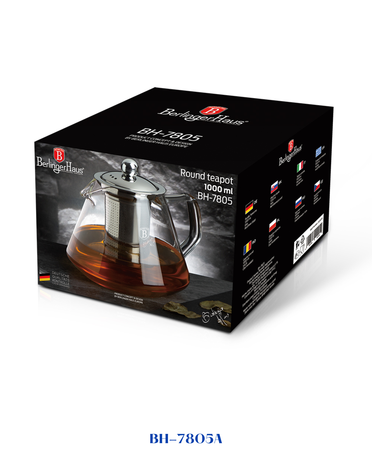 BERLINGER HAUS ROUND GLASS TEA POT WITH FILTER 1L