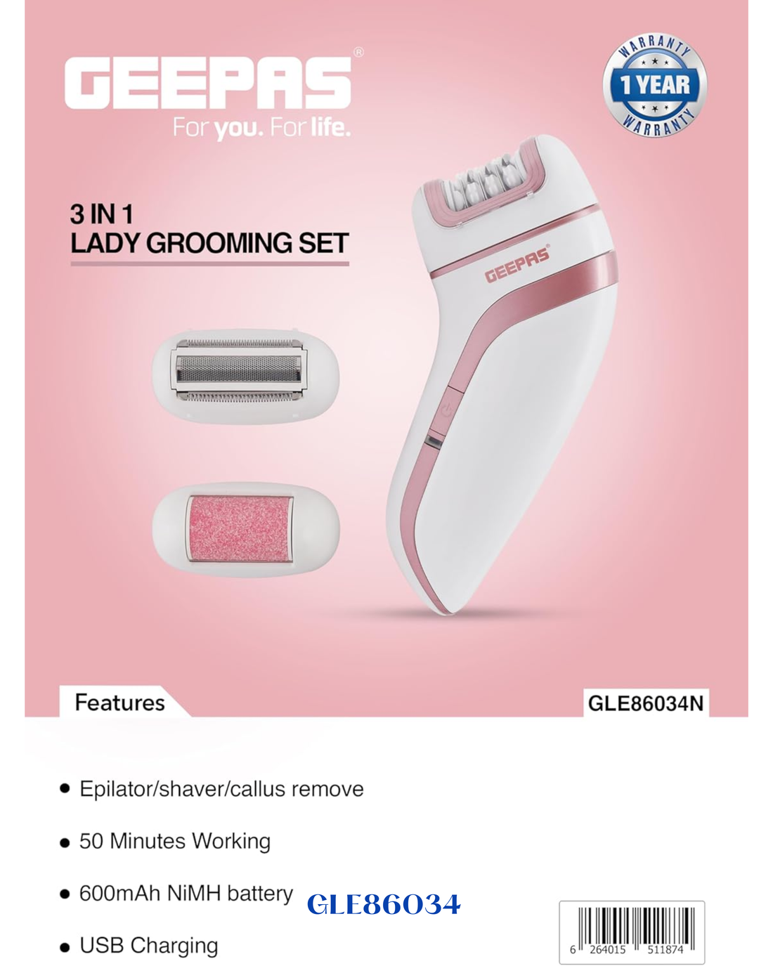 GEEPAS 3‑IN‑1 LADY GROOMING SET