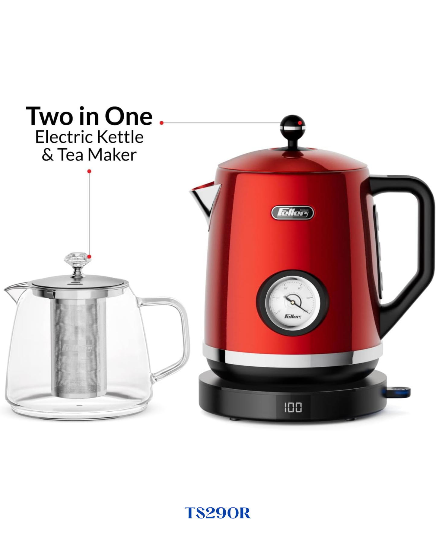 RETRO STYLE 2-IN-1 STAINLESS STEEL TEA MAKER + KETTLE  2200W-1.7L