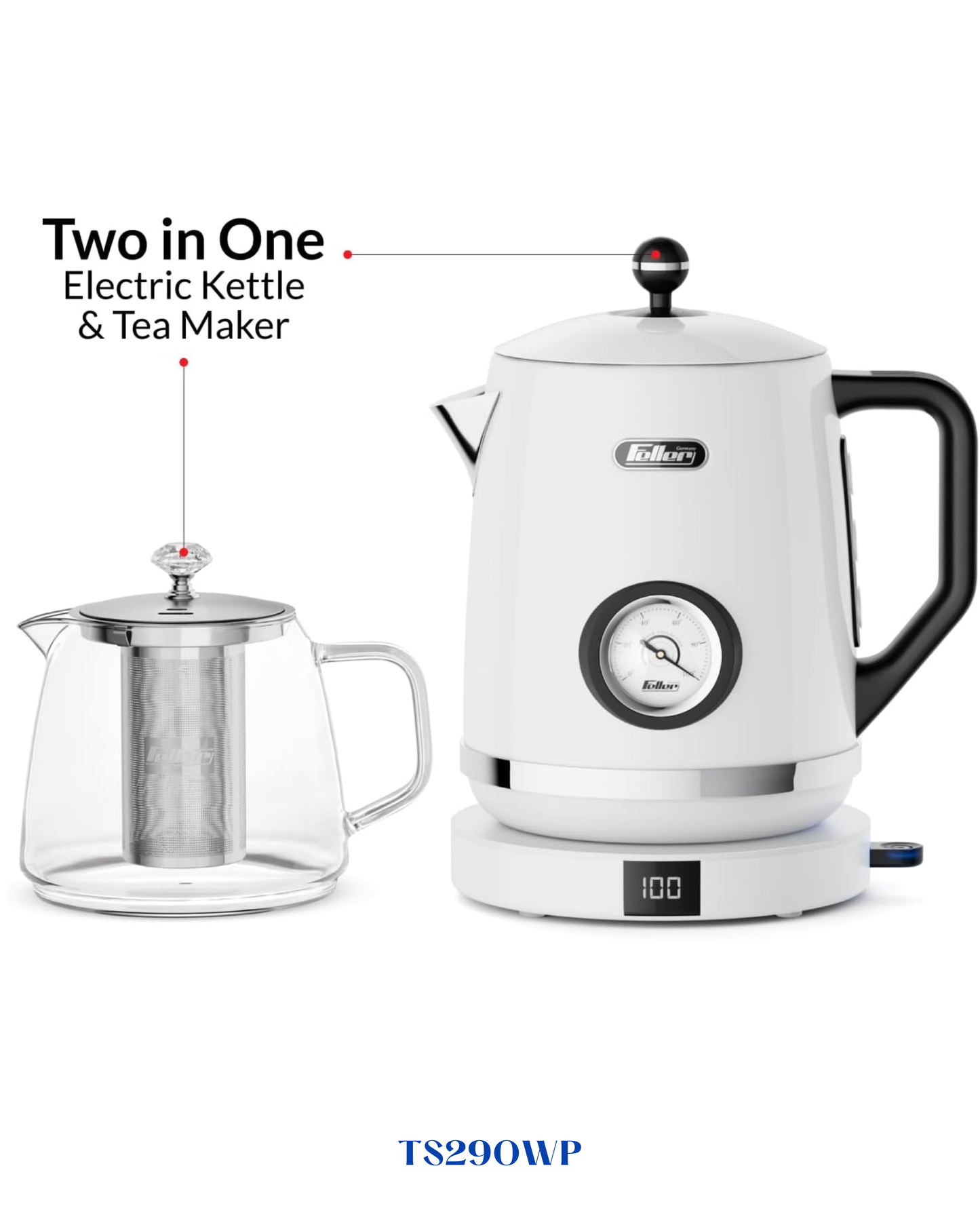 RETRO STYLE 2-IN-1 STAINLESS STEEL TEA MAKER + KETTLE 2200W-1.7L