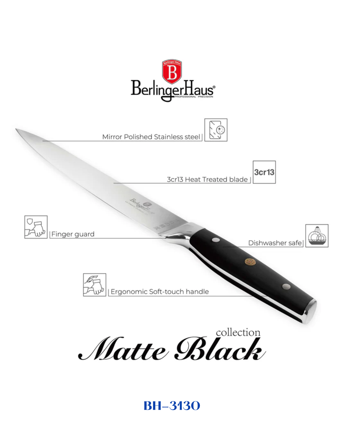 BERLINGER HAUS SLICING KNIFE 20CM – MATTE BLACK COLLECTION