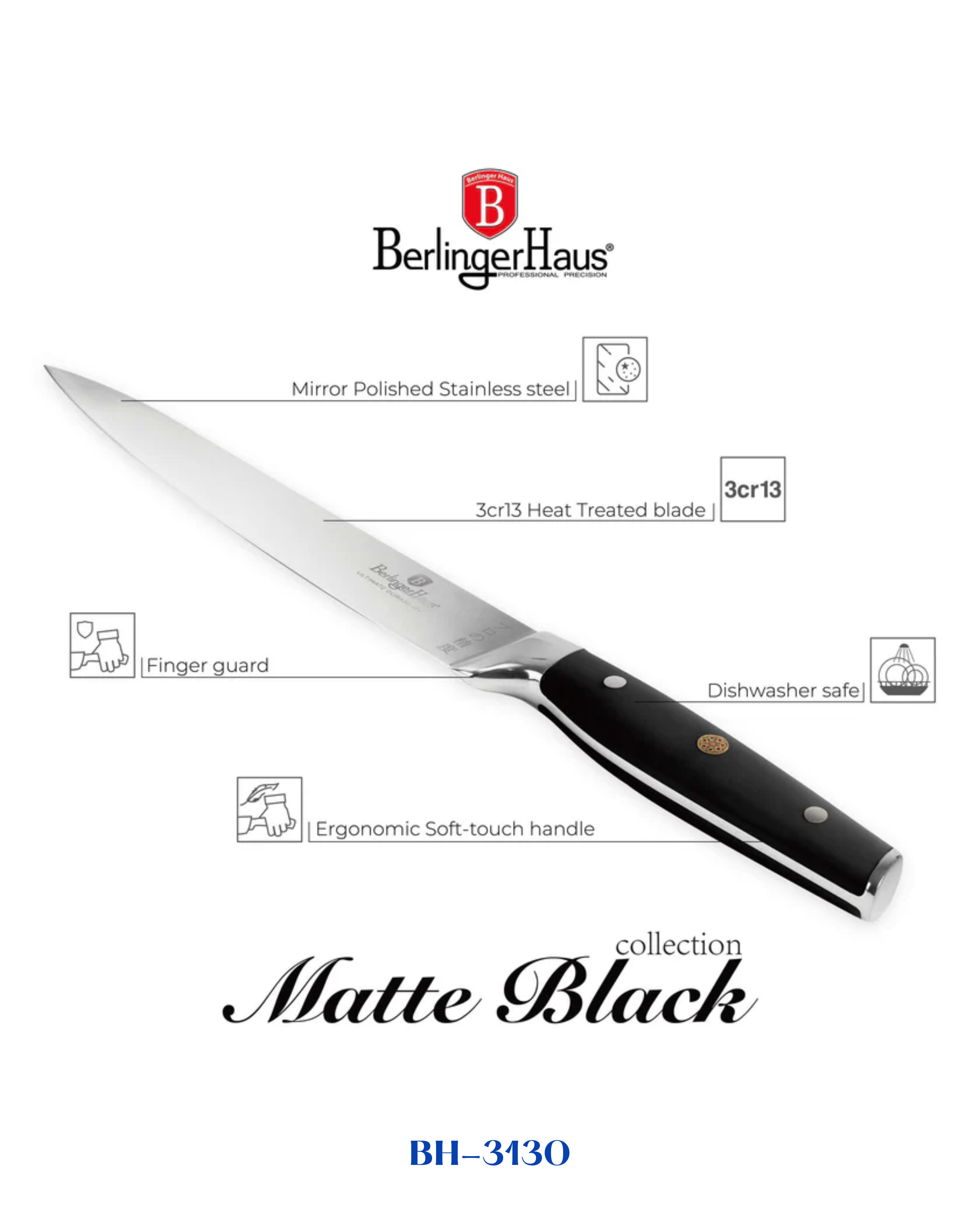 BERLINGER HAUS SLICING KNIFE 20CM – MATTE BLACK COLLECTION