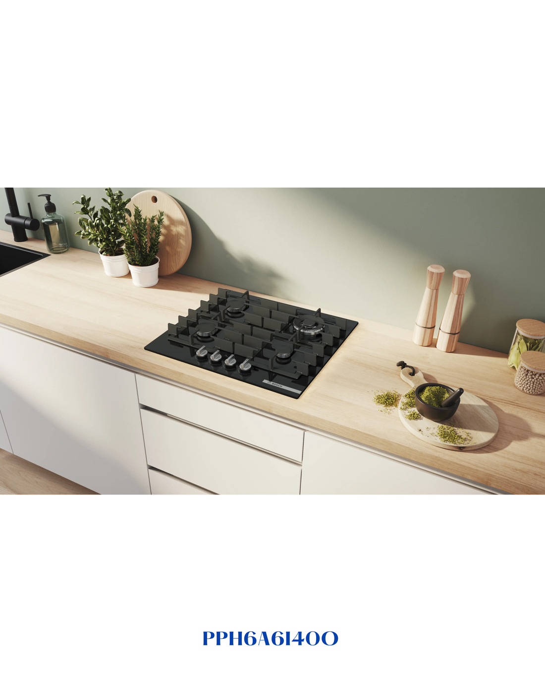 Bosch Series 6 Gas Hob 60 cm Tempered Glass, Black 8kW
