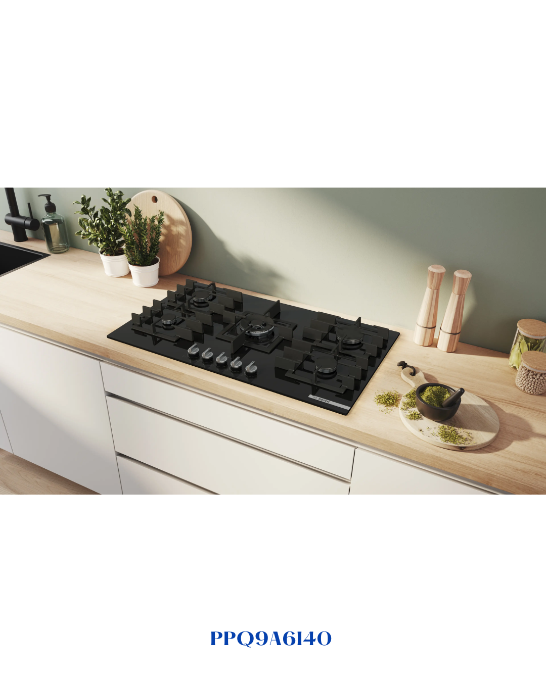 Bosch Series 6 Gas Hob 90 cm Tempered Glass Black