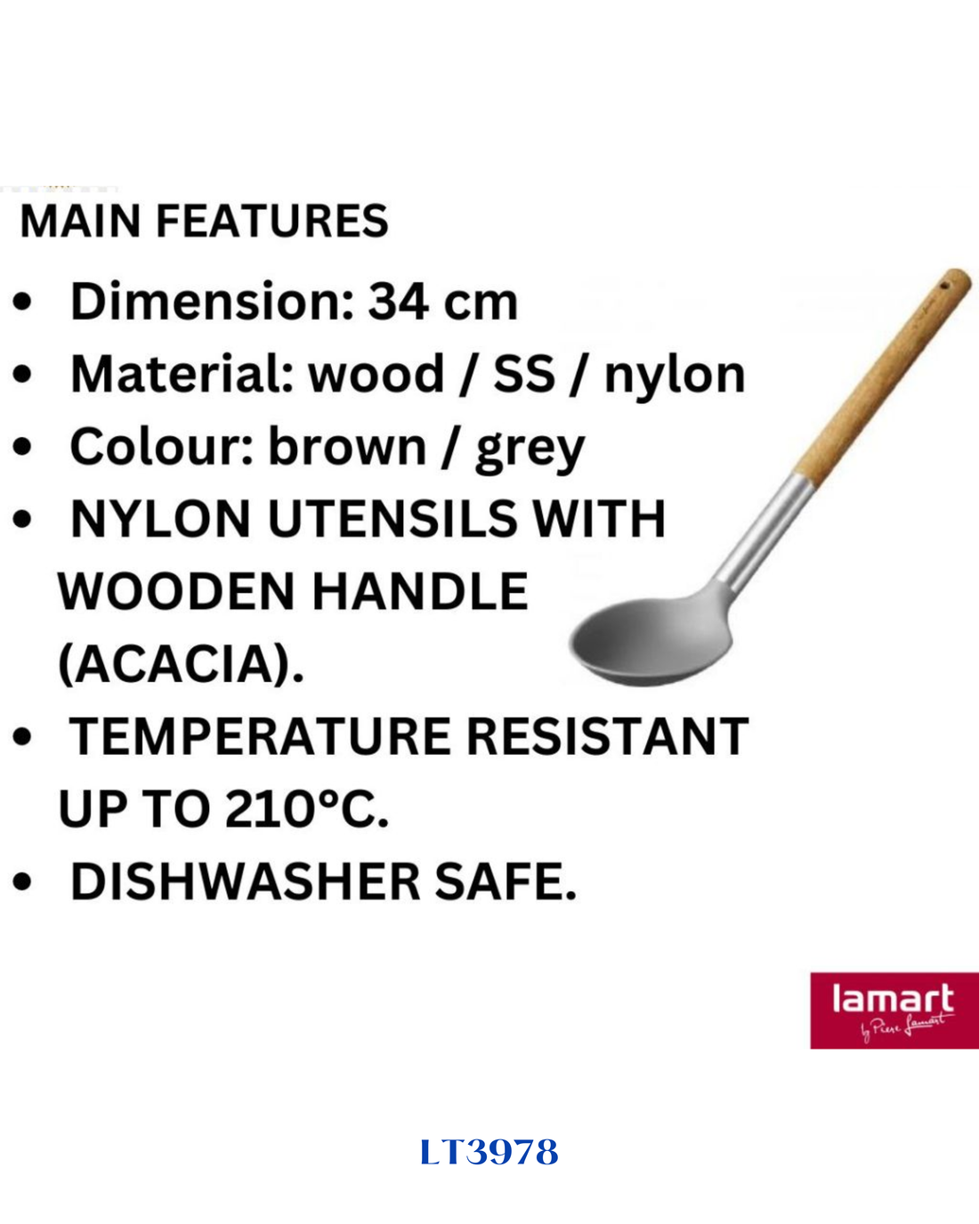 LAMART WOOD SERVING SPOON 34 CM